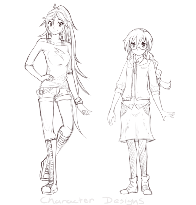 Concept showing two of the cast in potential casual clothes by Akainai