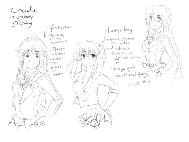 Alternative proposed designs for atheletic girl by Akainai